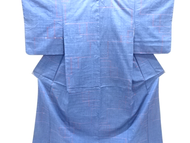 JAPANESE KIMONO / ANTIQUE KIMONO / SILK / TSUMUGI / WOVEN ABSTRACT PATTERN